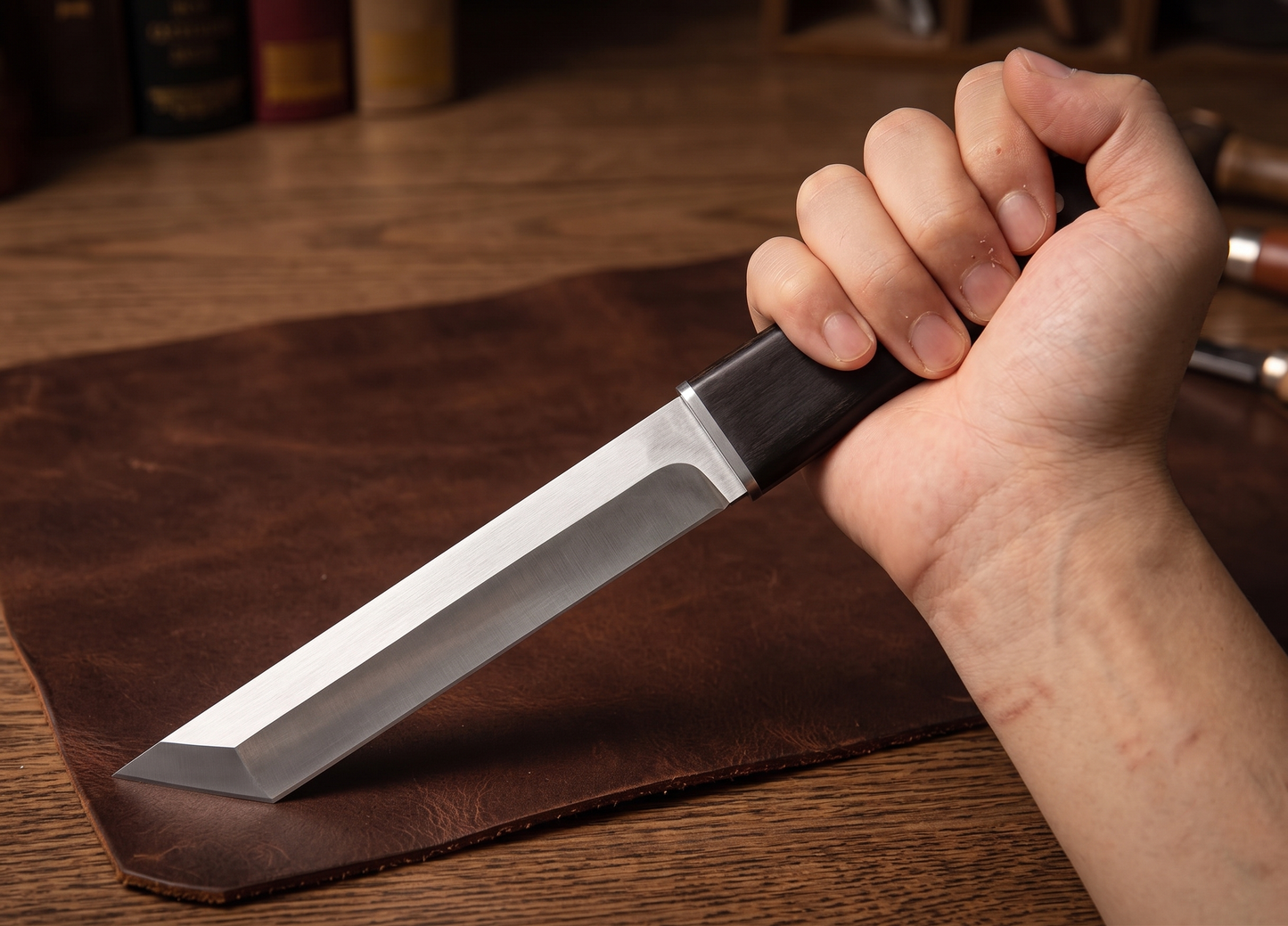 Sleek Double-Edged Japanese Tanto Knife, Stainless Steel Samurai Blade