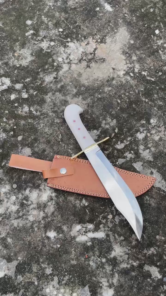 Handmade High Carbon Steel Bowie Knife, Resin Handle, Leather Sheath