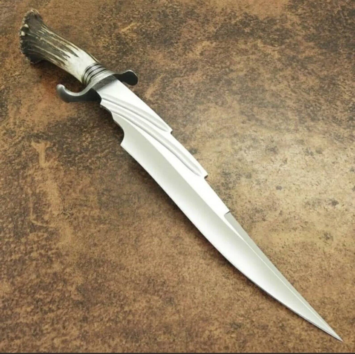 Bespoke Crown Stag Bowie Knife – Handmade Full Tang Luxury Stag Handle Knife with Sheath – Custom Collectible Fixed Blade Knife