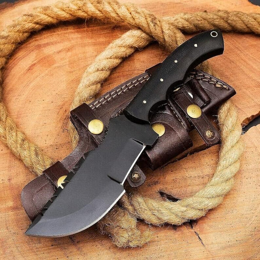 10″ Tom Brown Tracker Knife – 6″ Powder-Coated Stainless Steel Blade, 4″ Micarta Handle – Full Tang Survival Hunting Knife with Sheath