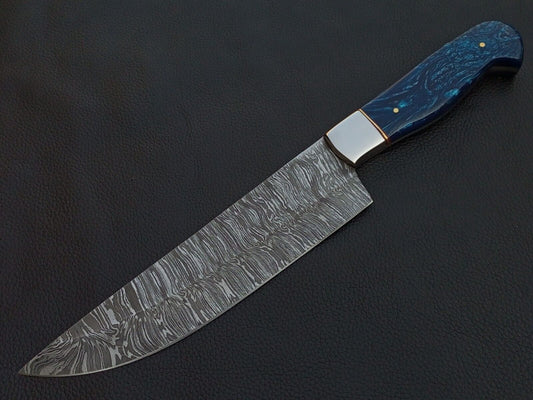 Handcrafted 12″ Damascus Steel Chef Knife with Resin Handle and Sheath