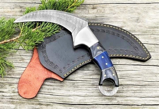 Artisan Crafted Damascus Steel Karambit Hunting Knife with Leather Sheath