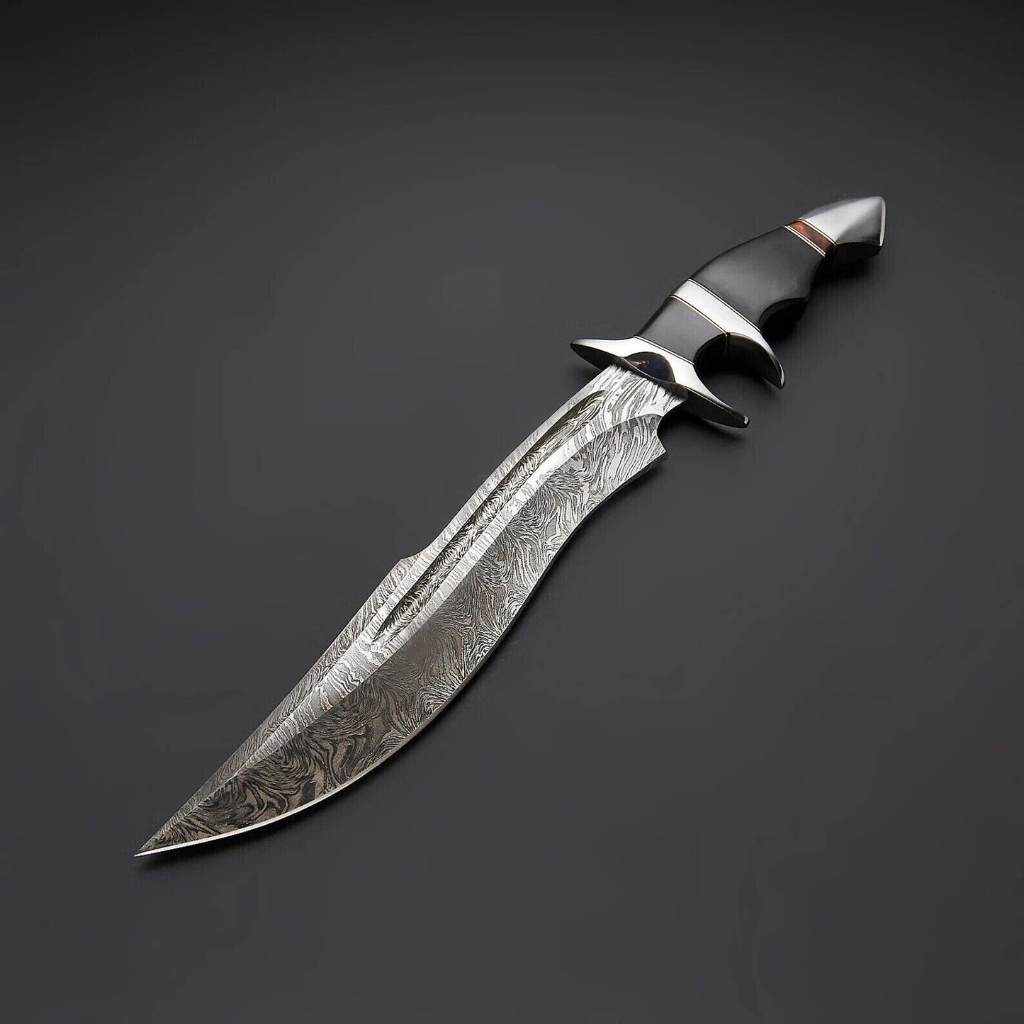 Bespoke Handcrafted Damascus Steel Hunting Knife with Leather Sheath, Bowie Knife Fixed Blade Knife with Leather Sheath