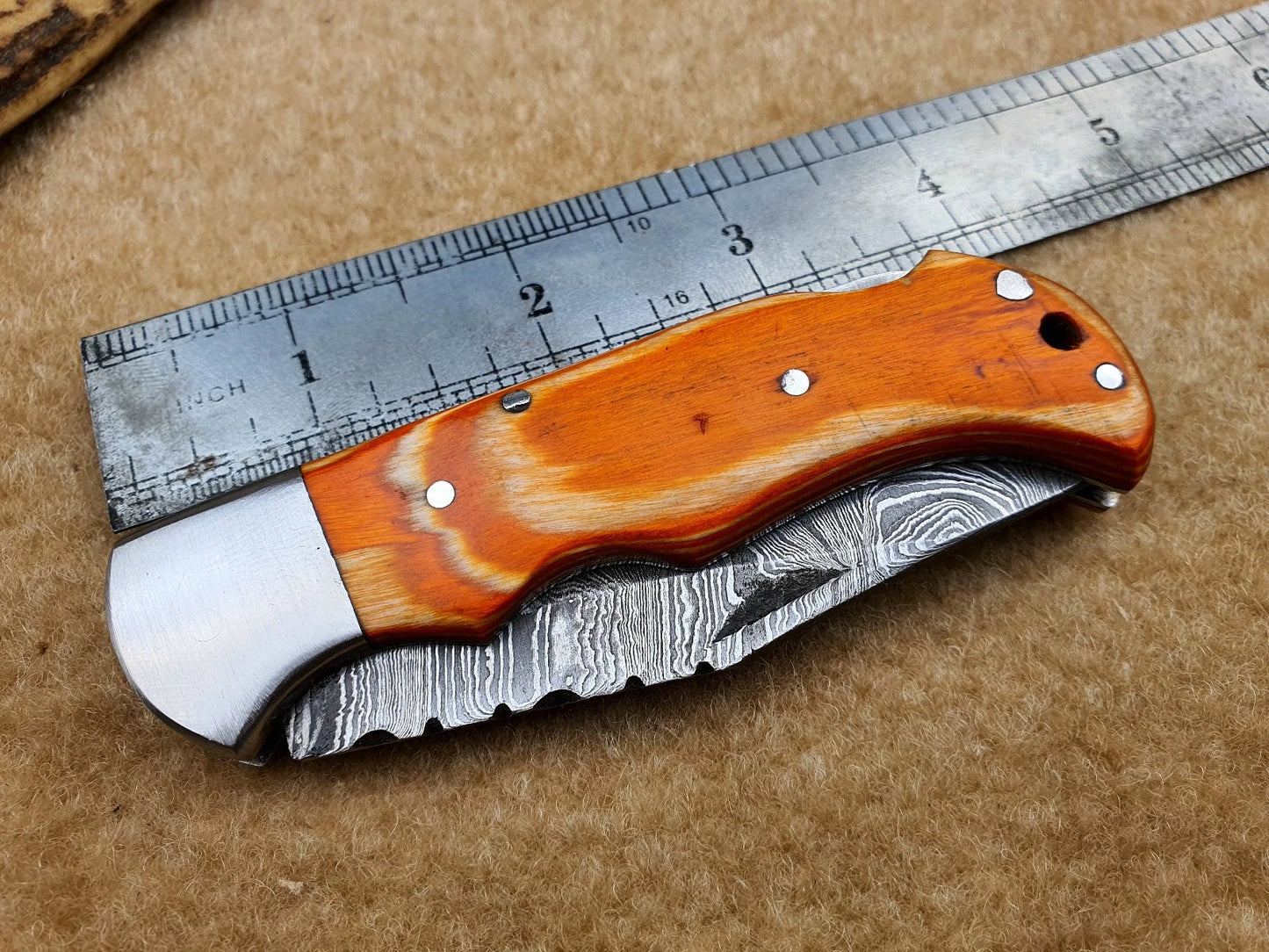 CUSTOM Handmade Damascus Pocket Knife, Folding Knife with sheath