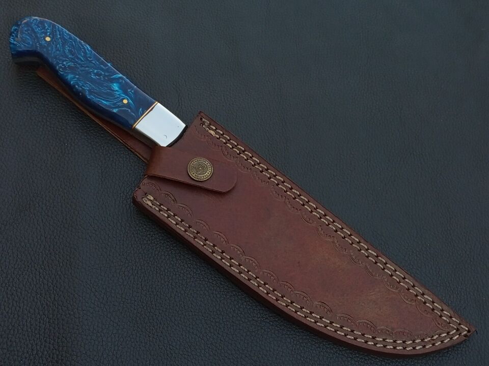Handcrafted 12″ Damascus Steel Chef Knife with Resin Handle and Sheath