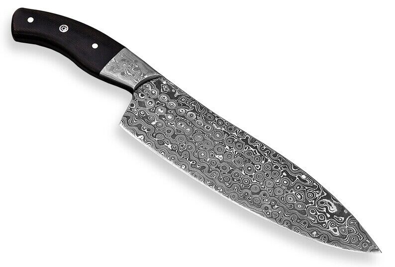Premium Hand Forged Damascus Steel Kitchen Chef Knife with Leather Sheaths, Raindrop Damascus