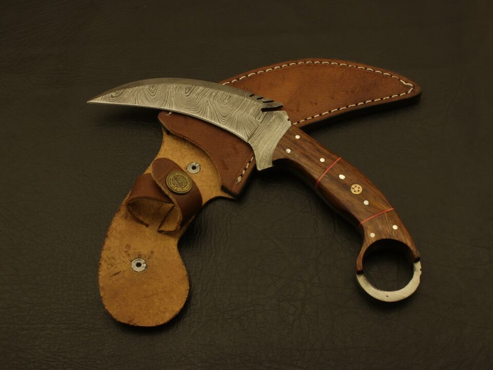 Handcrafted Damascus Steel Karambit Knife with Sheath