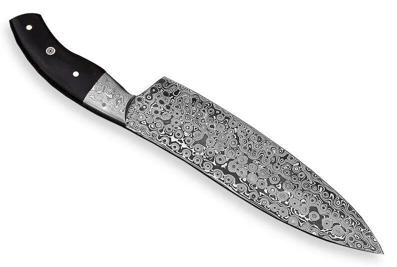 Premium Hand Forged Damascus Steel Kitchen Chef Knife with Leather Sheaths, Raindrop Damascus