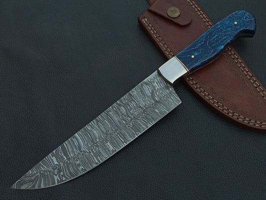 Handcrafted 12″ Damascus Steel Chef Knife with Resin Handle and Sheath