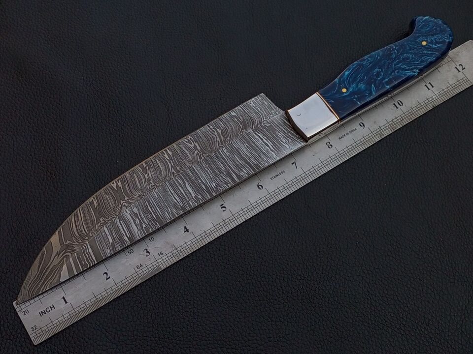 Handcrafted 12″ Damascus Steel Chef Knife with Resin Handle and Sheath