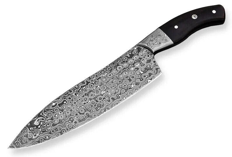 Premium Hand Forged Damascus Steel Kitchen Chef Knife with Leather Sheaths, Raindrop Damascus