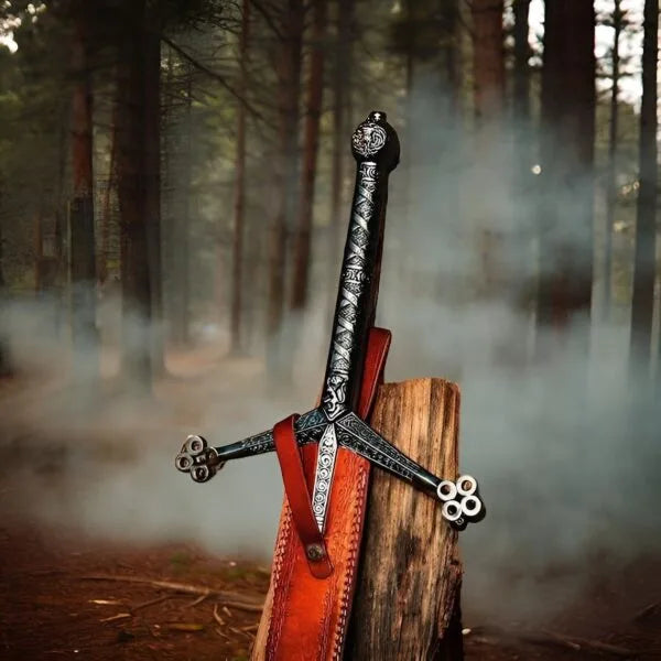 Handmade claymore sword showing hilt details