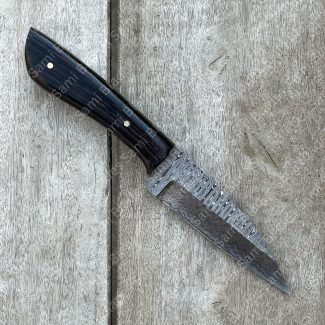 Handmade Damascus Steel Custom Skinning Knife, 4 inches Blade with Wenge Wood Handle and Leather Sheath