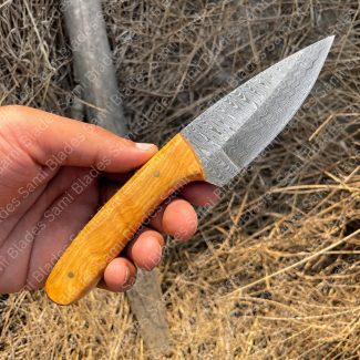 Damascus Steel Hunting Knife, 8 inches skinner knife drop point blade, Ashwood Handle, Full Tang Knife