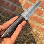Handmade Damascus Steel Knife with Wangi Wood Handle, 8 inch Full Tang Blade, Leather Sheath Included