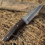 Handmade Damascus Steel Knife with Wangi Wood Handle, 8 inch Full Tang Blade, Leather Sheath Included