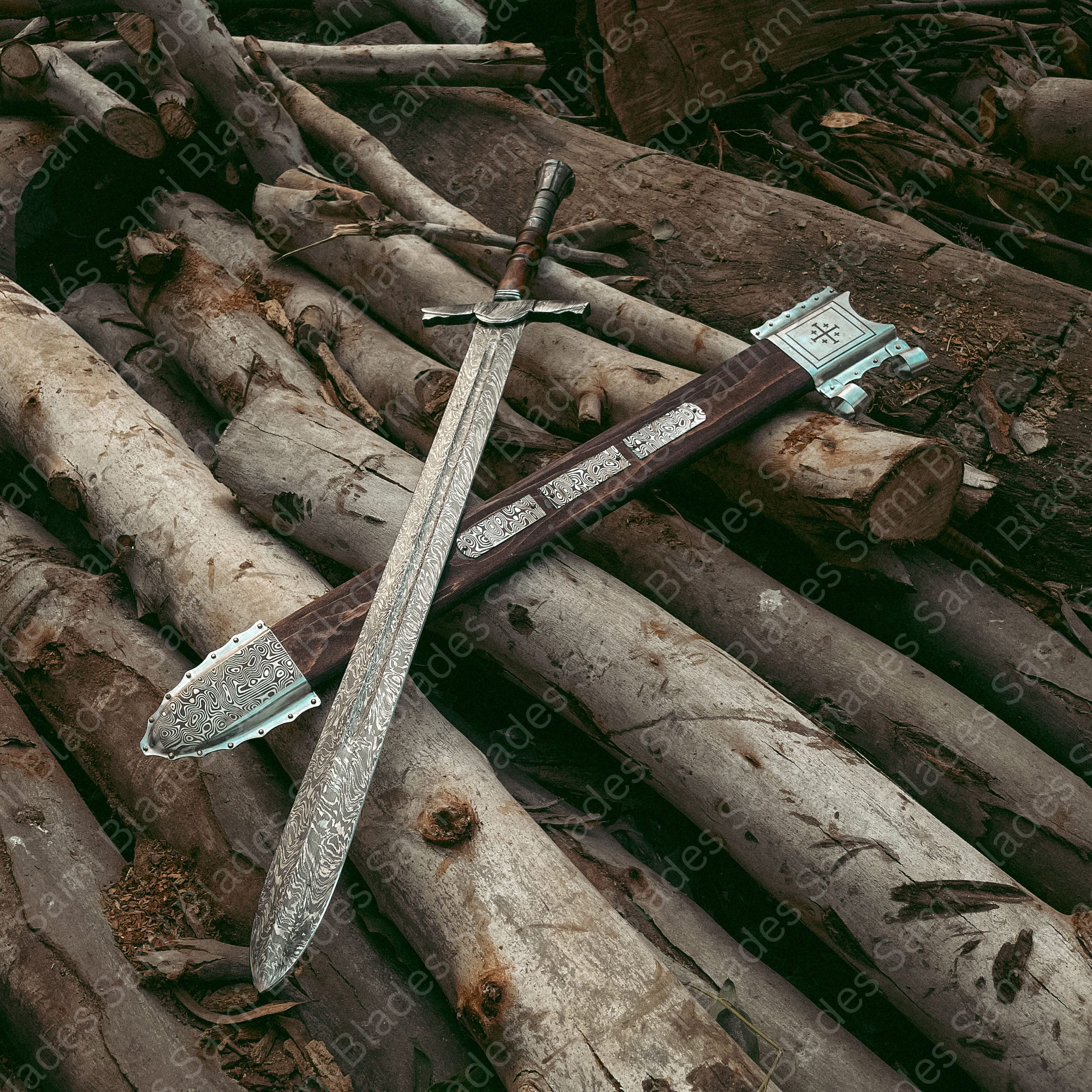 Handmade Damascus Sword, Hand Forged Damascus Steel Sword with Scabbard,