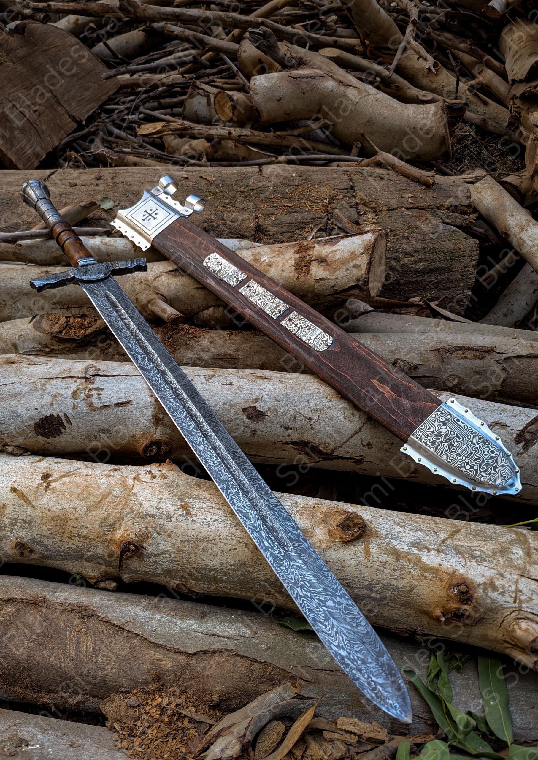 Handmade Damascus Sword, Hand Forged Damascus Steel Sword with Scabbard,